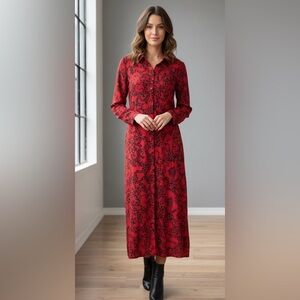EXPRESS Portofino Dress Elegant Red Patterned Women's Dress